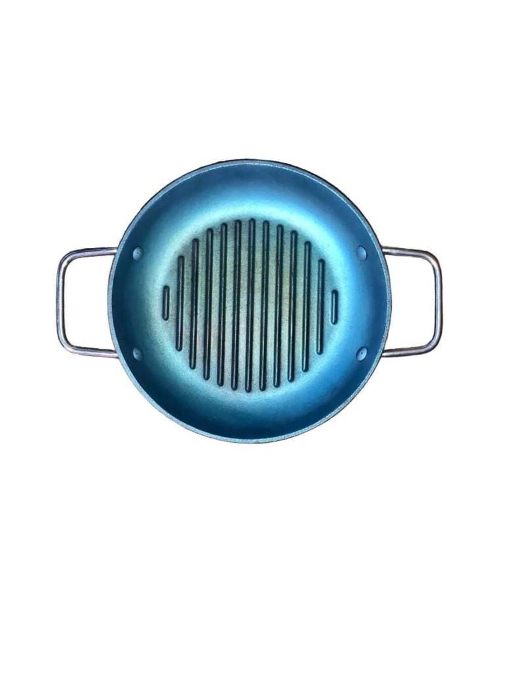 Deep Teal Enameled Cast Iron Round Grill Pan